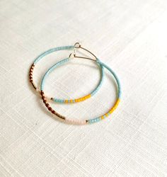 Summer Jewlery, Package Orders, Seed Bead Hoop Earrings, Hoop Earrings Large, Bead Hoop Earrings, Japanese Beads, Aqua Beads, Making Jewellery, Gold Bead Necklace