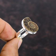 Fossil Ring, Piercing Inspo, Fossil Jewelry, Ammonite Fossil, Natural Gemstone Ring, Gift For Mother, 925 Jewelry, Ring Handmade, Adjustable Ring