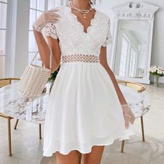 White Lace Never Worn Has Zipper Cute For Bridal Shower Or Rehearsal Dinner Shein Bodycon Dress, Hot Pink Party Dresses, Ruffled Sleeve Dress, Curve Hugging Dress, Pink Tulle Dress, Red Satin Dress, Pink Party Dresses, Striped Dress Summer, Bodycon Floral Dress