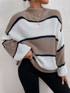 Long Sleeve Pullover Sweater, Long Pullover, Mock Neck Sweater, Knitted Pullover Sweaters, Mode Inspiration, Knitted Pullover