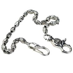 Tribal Barrel Roller 925 Sterling Silver Wallet Chain ~New  925 Sterling Silver Chain;  Sterling Silver Weight: Approx. 172g;   Chain length: 21" (54 cm);    13mm  Chain Link Width;  Tribal barrel roller link custom biker wallet chain design. Silver Wallet, Wallet Chains, Biker Wallet, Gothic Rings, Dope Jewelry, Chain Design, Belt Accessories, 925 Sterling Silver Chain, Wallet Chain