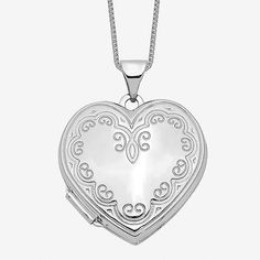 Features: Quick ShipJewelry Closure: Spring Ring ClaspLink Construction: SolidShape: HeartMetal Color: WhiteChain Length: 18 InchChain Width: .5 MillimetersPendant Length: 27mmPendant Width: 22mmChain Construction: BoxCare: Hand WashMetal: 14k White GoldNecklace Type: Locket NecklacesCountry of Origin: Imported Elegant Heart Pendant Locket Necklace For Valentine's Day, Elegant Open Heart Locket Necklace For Valentine's Day, Classic White Gold Jewelry With Heart Charm, Elegant Heart Necklace For Valentine's Day Keepsake, Elegant Open Heart Locket Jewelry, Elegant Heart-shaped Engraved Locket Necklace, Classic Round White Gold Heart Necklace, Anniversary Heart Necklace With Locket, Anniversary Heart Cut Locket Necklace