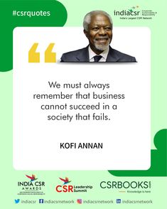 #CSRQuotes | www.indiacsr.in

We must always remember that business cannot succeed in a society that fails.

KOFI ANNAN Kofi Annan, Always Remember, Fails, Philosophy, Leadership, Quotes