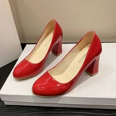 Ciing New Women's Square Heels Office Shoes Patent Leather High Heel Pumps Women Round Toe Slip-On Autumn Shoes for Female – ddbos-shop Block Heels With Red Sole, Red Round Toe Block Heels With Padded Heel, Red Block Heels With Padded Heel And Round Toe, Red Pointed Toe Block Heels For Spring, Red Block Heels For Formal Occasions, Red Block Heel Office Shoes, Red High Heel Block Heels With Padded Heel, Red High Block Heels With Padded Heel, Red Closed Toe Synthetic Court Shoes