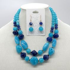 Length 18 Inches With A 2 Inch Extension. Free Gift With Purchase. Fast Shipping. S85 Blue Necklaces With 8mm Beads For Gift, Blue Dangle Necklaces With Polished Beads, Blue Large Beaded Dangle Necklaces, Blue Glass Necklaces With Spacer Beads, Blue Necklace With Hand-strung Oval Beads, Chip Bead Necklace, Purple Pendant Necklace, Mint Necklace, Pendants Necklace