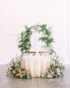 Wedding sweetheart table surrounded by flowers and greenery for spring wedding Sweetheart Table Wedding Backdrop, Soft Neutral Color Palette, Hutton House, Table For Wedding, Sweetheart Table Backdrop, Wedding Sweetheart Table