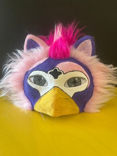 Mand painted, felted furby mask with fur accents made on a paper cat mask base Therian Masks, Paper Cat, Therian Stuff, Therian Mask, Fursuit Head, Mask Ideas, Costume Masks, Cat Mask, Animal Masks