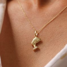 Nefertiti Necklace, Egyptian Necklace, Necklace African, African Necklace, Solid Gold Chains, Yellow Gold Pendants, Small Pendant, Rolo Chain, Gold Chain Necklace