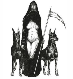 a drawing of a woman holding a flag next to two dogs