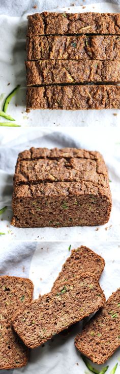 three slices of zucchini bread sitting on top of each other