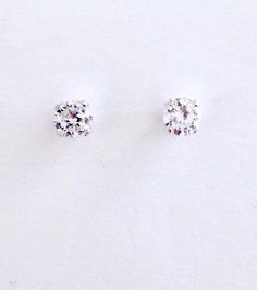 Imitation diamonds measure 4mm (1/4 carat) each for a total weight of 1/2 carat for the pair. Handset in sterling silver. Comes in a gift box Lego Jewelry, Simple Pearl Necklace, Single Pearl Necklace, Simple Pearl, Solitaire Earrings, Birthstone Earrings, Cultured Pearl Necklace, Solitaire Studs, April Birthstone