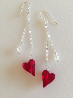 Valentine Jewelry Ideas, Moon Face Earrings, Valentines Day Jewelry, Valentine Jewelry, Valentines Bracelets, Red Heart Earrings, Crystal Heart Earrings, Swarovski Heart, Swarovski Crystal Hearts