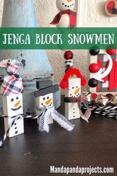 If you love easy, fun, simple, and cute when it comes to your DIY Christmas Decor and Crafts, then you will LOVE these Jenga Block Snowmen to make for your Tiered Tray. Oh, and did I mention budget and kid friendly too!? Score! Jenga Block Snowman, Jenga Block Ornaments Diy, Jenga Block Christmas Crafts, Dollar Tree Jenga Block Crafts, Jenga Art, Jenga Ornaments, Jenga Block Crafts, Diy Jenga, Christmas Decor Crafts