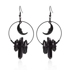 Black Moon Witch Crystal Earrings | BOOGZEL CLOTHING – Boogzel Clothing Moon Quartz, Witchy Earrings, Egirl Aesthetic, Moon Witch, Vintage Moon, Boho Crystal, Black Quartz, Black Moon, Moon Crystal