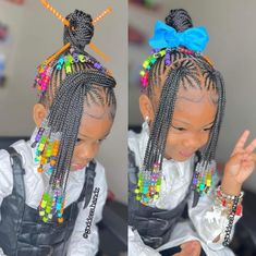 Rainbow beads, cornrows, black children Hair Braid Patterns, Braided Hairstyles For Black Women Cornrows, Toddler Hairstyles, Styles Braids