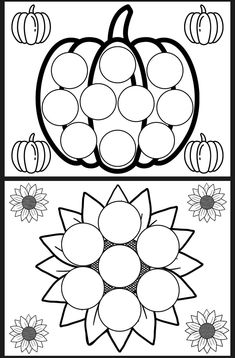 a coloring page with pumpkins and sunflowers