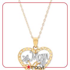 in stock Yellow Gold Diamond Cut Jewelry For Mother's Day, Mother's Day Heart Cut Necklace Stamped 14k, Hallmarked Yellow Gold Heart Necklace For Mother's Day, Mother's Day Heart Cut 14k Stamped Necklace, Macy's Necklaces For Mother's Day, Stamped 14k Heart Cut Jewelry For Mother's Day, Blooming Flowers, Heart Pendant Necklace, 10k Gold