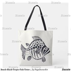 Beach-Black-Tropic-Fish-Totes-Shoulder-Bag's Tote Bag Beach Nursery, School Tote, Retro Bags, Perfect Tote Bag, Print Tote, Office Work, Shoulder Tote, School Office