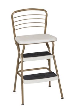 Stylaire Retro Chair + Step Stool with Flip-Up Seat - Gold - 1-Pack Bar Space, Step Stools, 1950’s Style, Chair Stool, Counter Height Chairs, Counter Chairs, Retro Chair, Steel Chair, Flooring Materials