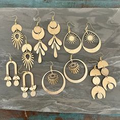 Bohemian Earrings Setbrass Charms Raw Brass Earring - Etsy Raw Brass Jewelry, Sawing Jewelry, Infinite Jewelry, Sculpting Projects, Laser Jewelry, Wooden Work, Laser Cut Wood Earrings, Laser Projects, Earring Display Stands