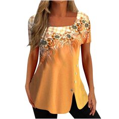 PRICES MAY VARY. Features:womens SUMMER tops, SQUARE NECK tops tee, short sleeve tshirts, split tunic tshirt, dressy casual blouses, Solid color and print, on the hip length, Sexy, Plain, Trendy and Elegant.Tunic tops are made of 20% polyester and 80% cotton . The fabric is soft, comfortable, lightweight, skin-friendly and feels cool to touch. Occasion: Casual/Home/Beach/Party/Shopping/Work/School/Outside/Wedding/Holiday/Daily/Office/Travel/Running Style/Valentine's Day. The simple design makes Casual Tunics, Top Shirt Women, Loose Blouse, Sleeveless Tshirt, Boho Stil, Sleeves (women), Dressy Casual, New Print, Tops For Women