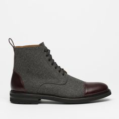 The Jack Boot in Grey/Oxblood Taft Boots, Taft Shoes, Crafts Unique, Cap Toe Boots, The Jack, Unique Shoes, High Quality Shoes, Buy Shoes, Sneaker Shopping