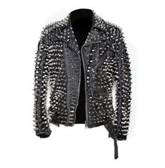 Men's Silver Studded Custom Patches Long Spike Brando Belted Rocker Fall Jacket Unique Leather Jacket, Jaket Motor, Punk Man, Biker Babe, Zipper Fashion, Studded Leather Jacket, Stud Fashion, Black Punks, Metal Spikes