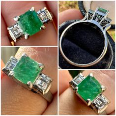 Roughly A 5.5 And Size Able This Ring Is Crafted In Solid Platinum With Genuine Emerald And Genuine Vs Diamond. Total Carat Weight Is .65 Carats ! Very Nice Art Deco Filigree Ring . Keep In Mind Some Photos Are Zoomed. Photos 4-8 Show Exact Size Comparisons. Photo 9 Shows Platinum Stamp The Platinum Diamonds And Emerald Has Professionally Tested By A Master Jeweler No Paperwork, Guaranteed To Be As Described Perfect For Every Day Wear Same Day Ship Gift Box Included For Free( Always!!) I Have A Wedding Rings Art Deco, Wedding Rings Art, Art Deco Filigree, Gemstone List, Art Deco Wedding Rings, Nice Art, Kay Jewelers, Vs Diamond, Filigree Ring