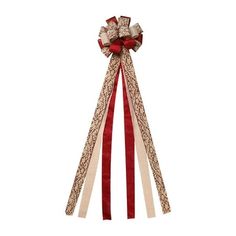 a red and white ribbon with bows on it