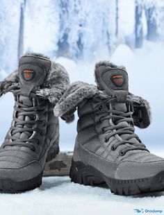 OrcaJump - Mens Unisex Gray/Black Snow/Hiking/Winter Boots - Vintage Sporty Casual Outdoor Daily Trail Running Shoes - Synthetic Insulated Winter Hiking Boots For Outdoor Activities, Winter Insulated Hiking Boots, Weatherproof Winter Hiking Boots, Winter Weatherproof Hiking Boots, Winter Weatherproof Hiking Boots For Cold Weather, Gray Round Toe Winter Boots, High-top Weatherproof Waterproof Boots For Winter, Weatherproof Boots For Winter Outdoor Activities, Weatherproof Winter Boots For Outdoor Activities