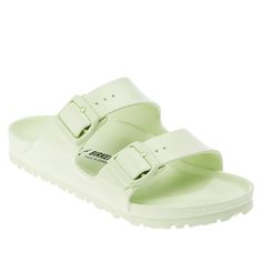 Birkenstock Arizona EVA Sandal Add a summer-y pop of color to any outfit. These lightweight slip-on sandals are made with the Birkenstock contoured footbed you know and love, with a comfy, yet sturdy EVA design. Casual Adjustable Slip-on Jelly Sandals, Spring Green Non-slip Sport Sandals, Casual Jelly Sandals With Cushioned Footbed For Spring, Summer Vacation Footbed Sandals With Arch Support, Comfortable Sandals For Spring, Comfortable Green Synthetic Flip Flops, Summer Jelly Sandals With Removable Insole For Beach, Summer Beach Jelly Sandals With Removable Insole, Green Footbed Sandals With Round Toe For Vacation