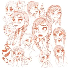 an image of many different faces drawn by someone in the style of frozen princesses