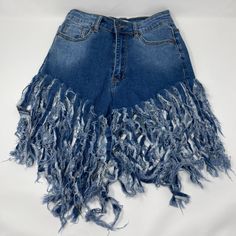 -70% Cotton, 28% Poly, 2% Spandex -Low Iron If Needed -Machine Wash Cold Fringe Bottom Jeans, Upcycled Denim, Low Iron, Skirt Fashion, Blue Jeans, Jean Shorts, Color Blue, Spandex, Skirt