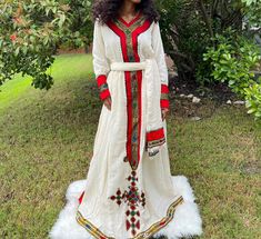 Beautiful 100% Handmade Ethiopian Bete-Amhara Wollo Red Tiftif Fetil Dress  Includes * Two equal sized Netela for the Waist and Scarf Spring Long Sleeve Dresses For Traditional Ceremonies, Long Sleeve Dresses For Spring Traditional Ceremonies, Long Sleeve Dresses For Traditional Ceremonies In Spring, Festive Red Tunic Dress, Festive Fitted Red Kaftan, Traditional Red V-neck Dress, Fitted Long Sleeve Kaftan Dress, Fitted Red Long Sleeve Kaftan, Fitted Red Maxi-length Kaftan