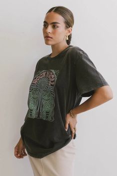 Crew Neckline Short Sleeves Psychedelic Tiger Graphic Stretch Knit Material 100% Cotton Machine Wash Cold, Tumble Dry Low Model Info Height: 5'8" Wearing Size: X-Small ~section 2~ SIZE US SIZE BUST LENGTH X-Small (00-0) 40" 28" Small (2-4) 42" 28.5" Medium (6-8) 44" 29" Large (10-12) 46" 29.5" X-Large (14-16) 48" 30" **For more specific information on the product, please feel free to email us at webteam@bohme.com Tiger Graphic, Knitting Materials, Infant Tees, Crew Neckline, Graphic Tee, Graphic Tees, Short Sleeves, Feel Free, Knitting