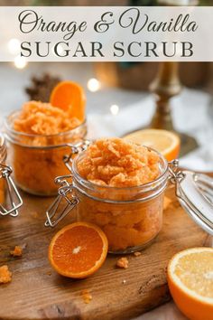 orange and vanilla sugar scrub on a cutting board