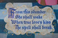 an image of a cross on a wall with the words from this slender she shall make when true love's kiss the devil shall break