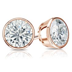 These captivating diamond stud earrings come set in 14k rose gold metal with a bezel setting and breathtaking round-cut natural diamonds with a total weight of 2.00 ct. These diamond studs are available with push back or guardian back . Black Diamond Pendant, Black Diamond Studs, Halo Diamond Earrings, Solitaire Diamond Pendant, Diamond Earrings Studs Round, Colored Diamond Rings, Rose Gold Earrings Studs, Rose Gold Studs, Earrings Round