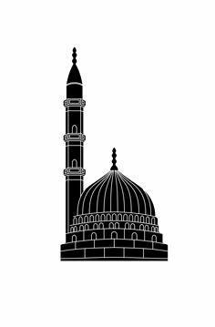 a black and white silhouette of a mosque