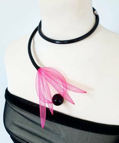 Statement necklace Pink necklace and bracelet Bib necklace | Etsy Elegant Plastic Jewelry For Parties, Modern Black Party Choker, Handmade Black Plastic Jewelry, Adjustable Modern Necklaces For Party, Modern Adjustable Necklace For Party, Pink Plastic Party Necklace, Tube Jewelry, Asymmetrical Jewelry, Black Cuff Bracelet