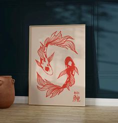 two fish in a circle with the word koi on it