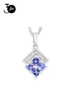 0.78ctw Square Octagonal Blue Tanzanite with 0.10ctw Round White Zircon Rhodium Over Sterling Silver Pendant with Chain. Measures Approximately 0.89"L x 0.51"W. 18" Singapore Chain with 2" Extender. Lobster Claw Clasp. Accent Stones Primarily Zircon. Diamond Cut Lab-created Sapphire Jewelry, Sapphire Cluster Jewelry In Cubic Zirconia, Sapphire Cubic Zirconia Cluster Jewelry, Sapphire Cluster Jewelry With Cubic Zirconia, Cluster Sapphire Cubic Zirconia Jewelry, Sapphire Diamond Cluster Jewelry, White Gold Tanzanite Jewelry With Diamond Accents, Sapphire Cluster Diamond Jewelry, Sapphire Cluster Jewelry With Vvs Clarity