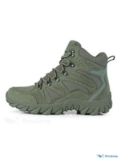 OrcaJump - Premium Hunter Green Mountaineering Boots: Lightweight, Breathable, and Comfortable for Outdoor Hiking and Camping Khaki Waterproof Lace-up Hiking Boots, Khaki Lace-up Waterproof Hiking Boots, Durable Combat Hiking Boots For Outdoor, Durable Combat Hiking Boots, High-top Synthetic Combat Boots For Outdoor, Wear-resistant Round Toe Hiking Boots For Outdoor Activities, Khaki Combat Style Lace-up Hiking Boots, Durable Combat Hiking Boots For Outdoor Activities, Durable Combat Style Hiking Boots For Outdoor Activities