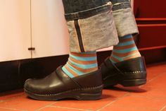 Black Dansko clogs and striped socks Clay Tile Kitchen, Dansko Outfits, Tile Kitchen Floors, Boots Doc Martens, Clogs Outfits, The New Me, Short Cowboy Boots