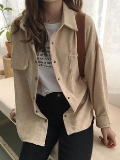 ⚡️Buy Corduroy Long Sleeve Button Blouse Pink XL under $19.00 in Shirts Online. Style: Casual, Street  Color: Off-White, Pink  Fabric Content: Polyester Blend  Fit Type: Regular  Neckline: Turndown Collar  Sleeve Length: Long Sleeve. ✓2022 NEW YEAR SALE | $10 OFF OVER $75 CODE: NY1 I $25 OFF OVER $125 CODE: NY2 | $35 OFF OVER $215 CODE: NY3✓Free Shipping on all orders over $69 USD.. Check reviews and order Corduroy Long Sleeve Button Blouse today. Corduroy Coat, Corduroy Shirt, Casual Long Sleeve Shirts, Elegantes Outfit, Hijab Style, College Fashion, Pink Blouse, Cardigan Jacket