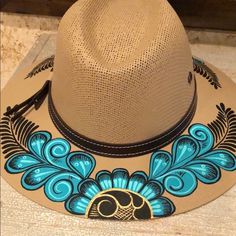 Accessories | Hand Painted Tanteal Artistic Medium Vacation Hat | Poshmark Artistic Brimmed Fedora For The Beach, Artistic Fedora Beach Hat, Adjustable Hand Painted Blue Hat, Artistic Fedora Hat For Beach, Artistic Fedora Hats For The Beach, Artistic Fedora For Beach, Adjustable Blue Hand Painted Hat, Artsy Fedora Hat For Beach, Artistic Adjustable Fedora For Beach