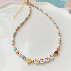 Colorful Custom Name Necklace Toddler Necklace, Letter Bead Bracelets, Girls Choker, Toddler Bracelet, Flower Girl Necklace, Word Necklace, Girl Necklace, Unique Gifts For Mom, Flower Girl Gifts