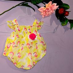 Baby Girls 1pc Outfit Pink Flamingo Romper, 6m, Seersucker Summer Spring Yellow Floral. New Without Tags Bin 50 Casual Yellow Bubble Romper For Summer, Yellow Bubble Romper For Summer Playwear, Yellow Cotton Bubble Romper For Summer, Summer Yellow Cotton Bubble Romper, Yellow Cotton Summer Bubble Romper, Cute Yellow Bubble Romper For Spring, Yellow Casual Bubble Romper For Playtime, Casual Yellow Bubble Romper For Playtime, Cute Yellow Sleeveless Bubble Romper