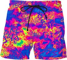 Neon Graffiti Mix Swim Shorts by BigTexFunkadelic  #BigTexFunkadelic #swimwear #swimshorts #graffiti #rainbowcolors Pink Sports Bottoms With Graphic Print, Pink Sports Shorts With Graphic Print, Summer Streetwear Bottoms With Moisture-wicking, Moisture-wicking Bottoms For Summer Streetwear, Summer Sports Shorts With Graphic Print, Sporty Multicolor Bottoms With Graphic Print, Summer Festival Bottoms With Graphic Print, All Over Print Bottoms For Summer Streetwear, Summer Streetwear Bottoms With All Over Print