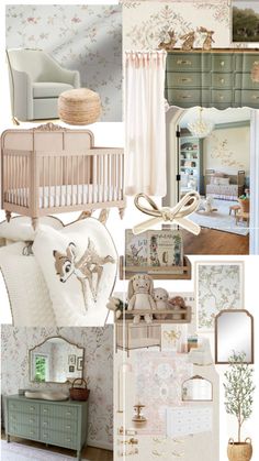 a collage of baby's rooms and furniture